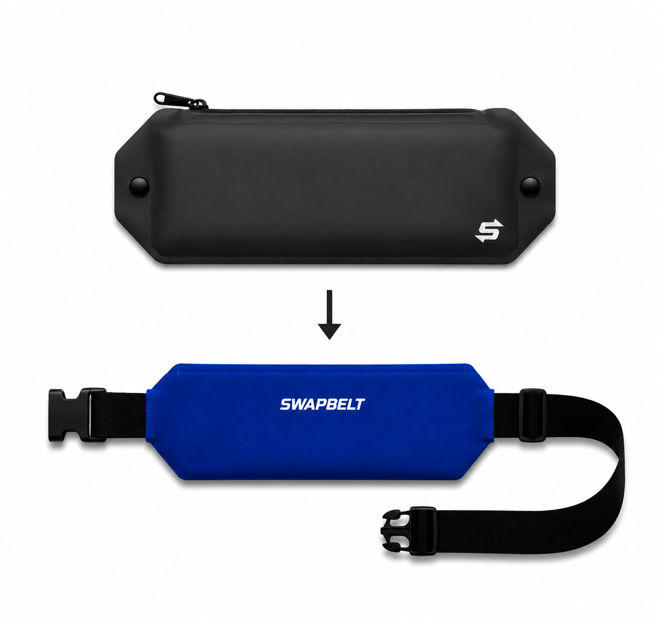 Waterproof core inserting into a blue SwapBelt sleeve